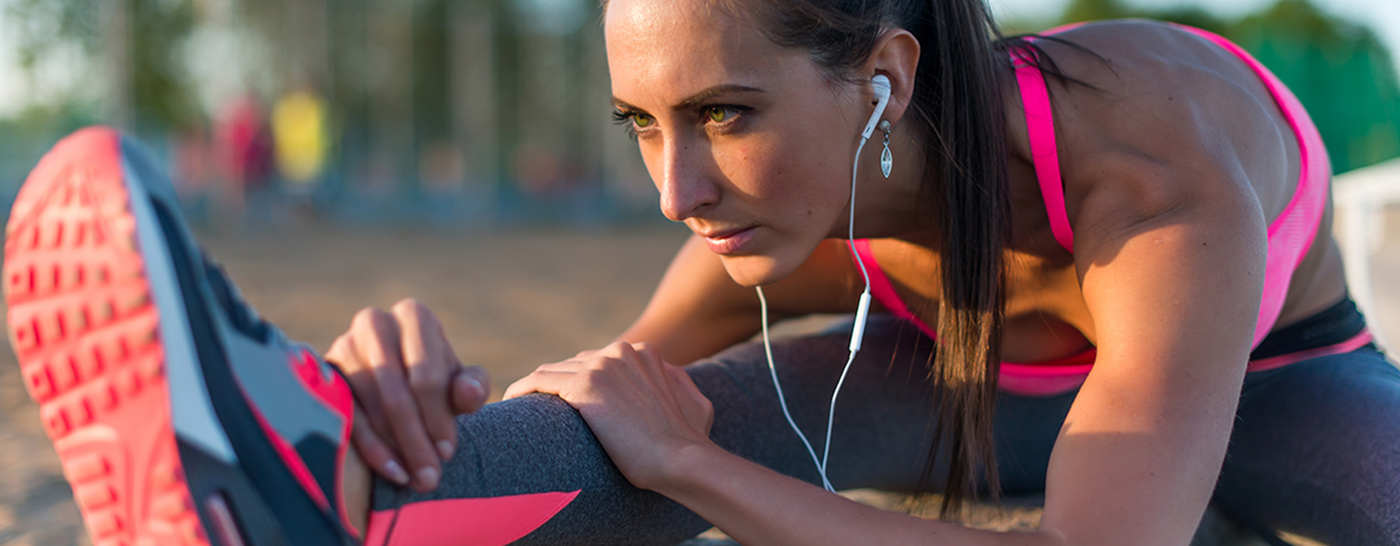 Woman stretching before running