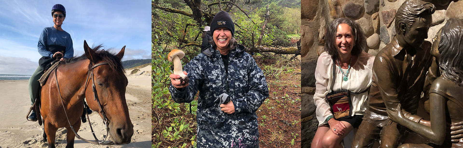 Marlies Radtke riding a horse, foraging mushrooms and traveling